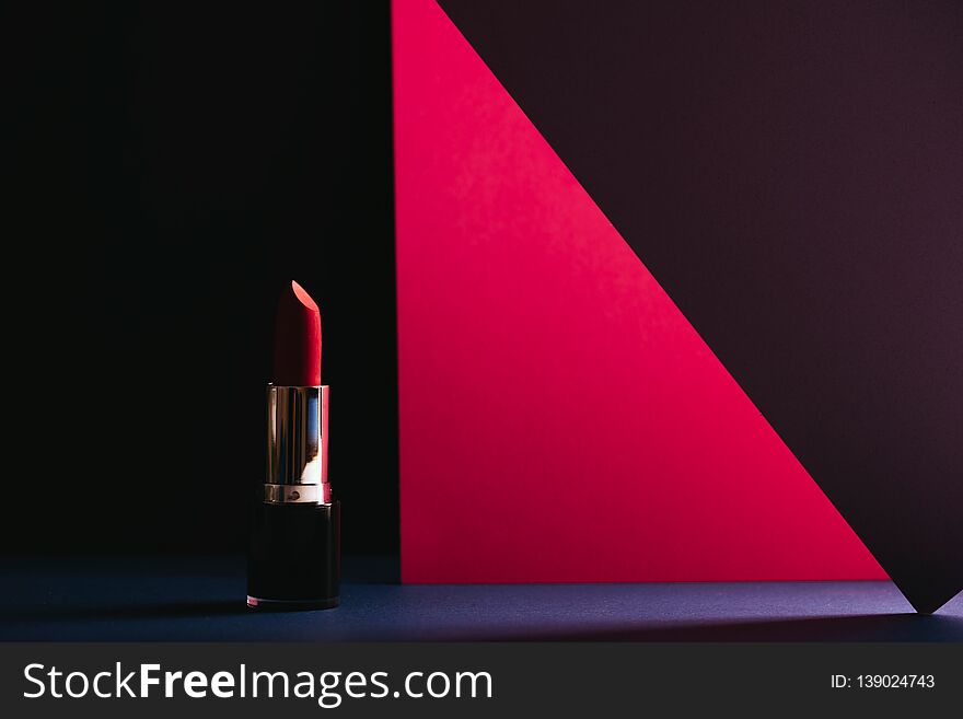 Elegant Make-up Stills, Pink Lipstick On Colorful Geometric Background