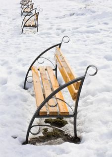 Light Brown Wooden Benches On Snow Stock Image Light Brown Wooden Benches On Snow Stock Image