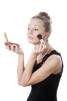 Girl With Powder Brush Royalty Free Stock Photography Girl With Powder Brush Royalty Free Stock Photography
