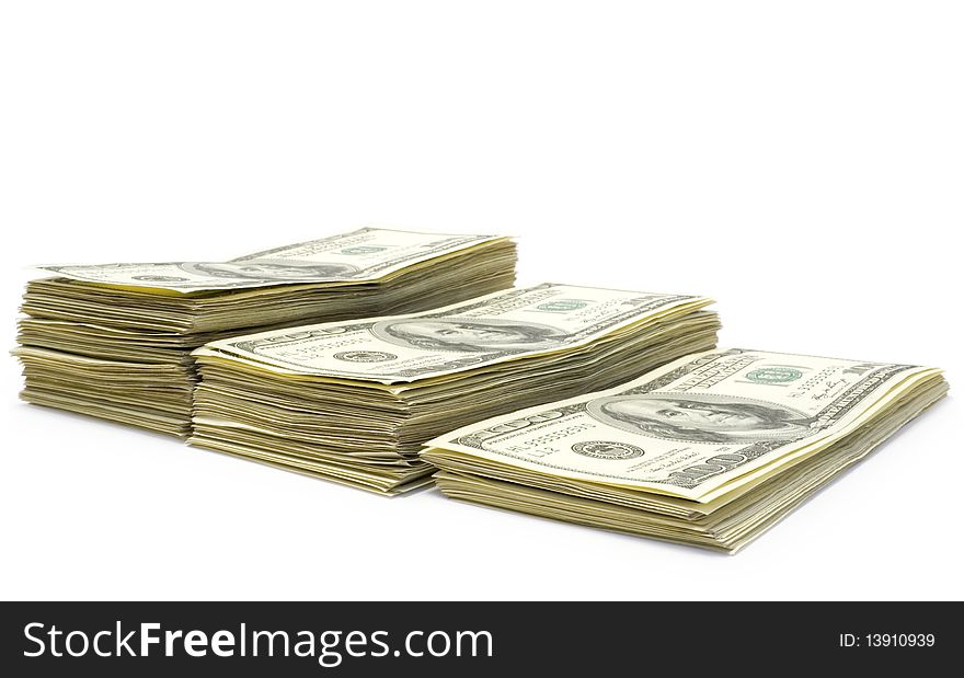 Three pack of dollars isolated  on white background. Three pack of dollars isolated  on white background