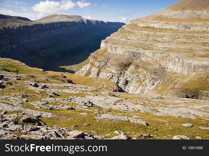 Big and beauty Ordesa Valley in National Spanish park - Pyrenees