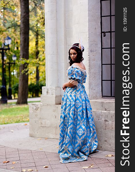 Portrait of lady in blue baroque dress