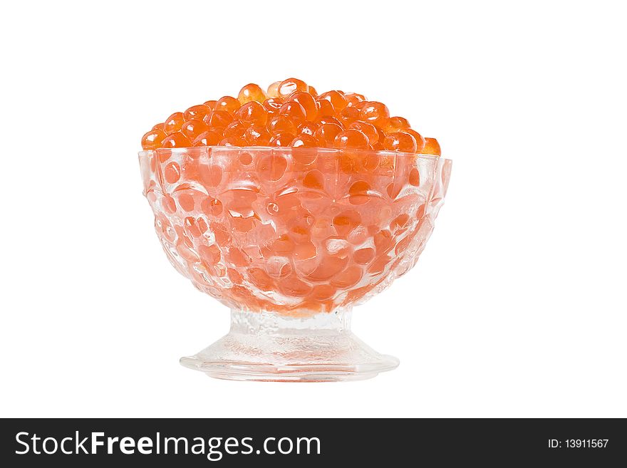 Red caviar in glasswares, on a white background