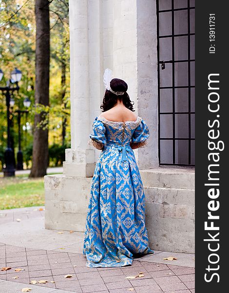 Portrait of lady in blue baroque dress