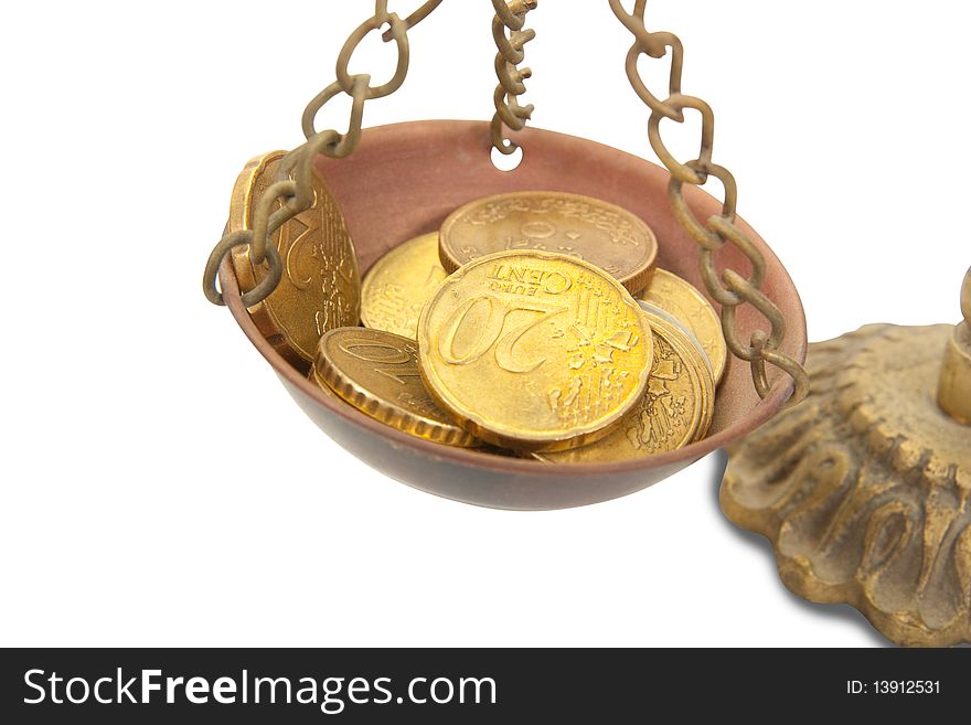 Euro coins with  measure  isolated over white with clipping path. Euro coins with  measure  isolated over white with clipping path