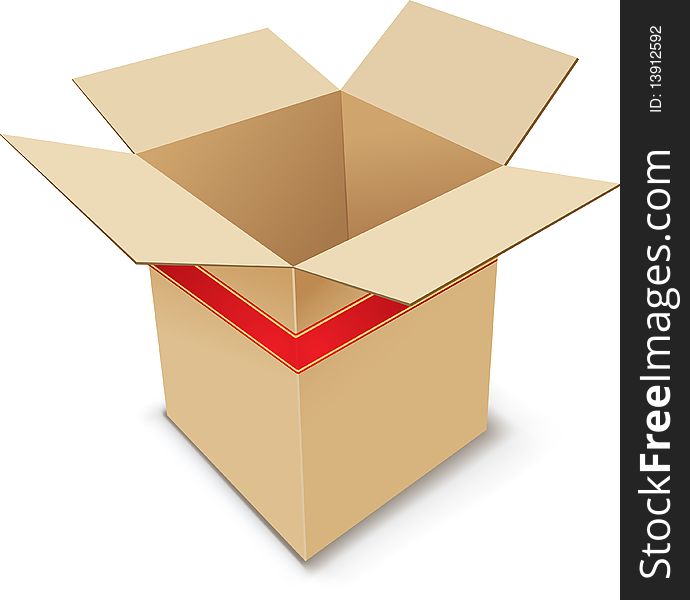 Cardboard Box with red strip.