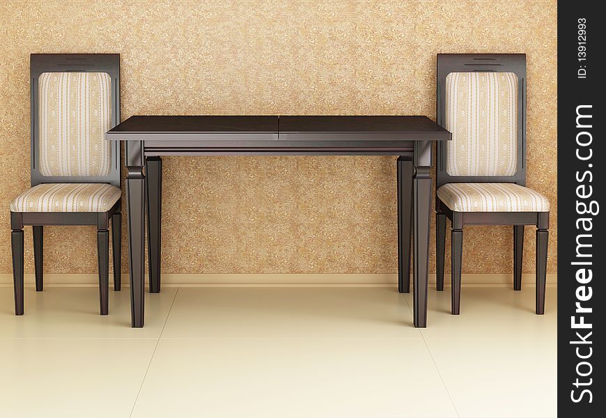 Dinner table with chairs, 3d interior