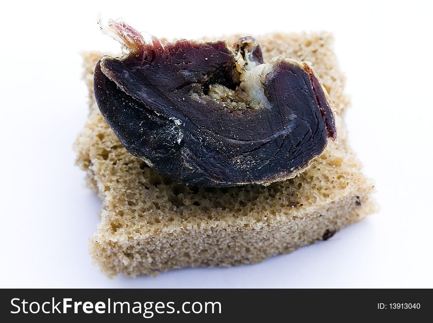 Piece of house meat of bread lying on a piece. Piece of house meat of bread lying on a piece