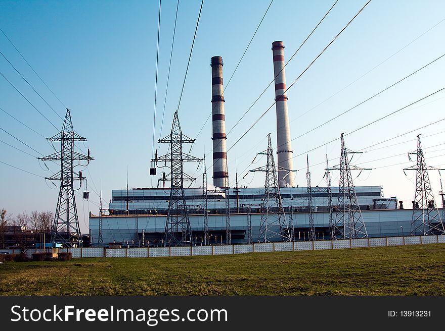 Wires departing from station making the electric power. Wires departing from station making the electric power