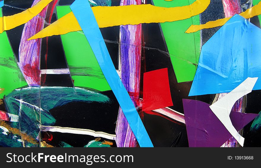 Colorful decals on the side of a car form an interesting background. Colorful decals on the side of a car form an interesting background