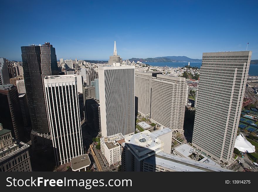 Aerial view of Embarcadero Center in San Francisco. Aerial view of Embarcadero Center in San Francisco