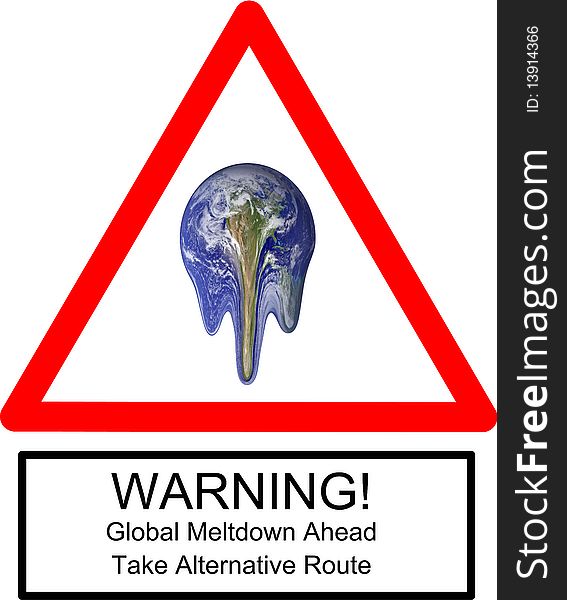 Illustration of melting globe with warning to signify action must be taken. Illustration of melting globe with warning to signify action must be taken.