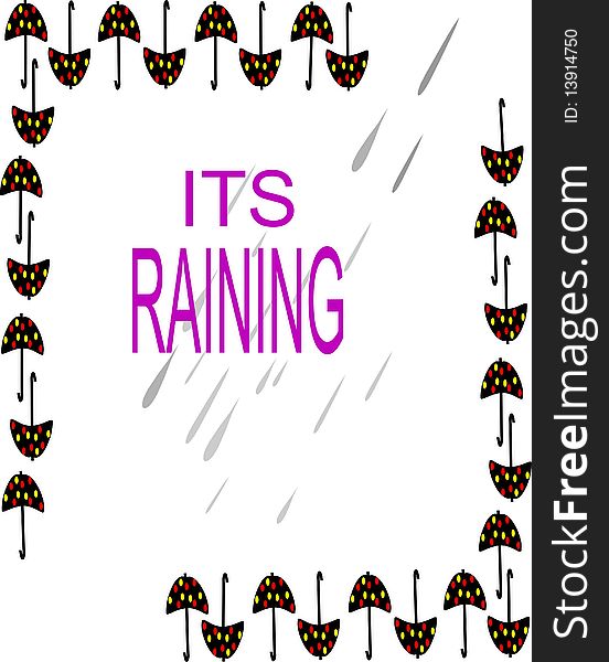 Umbrella border with raindrops and text for kids. Umbrella border with raindrops and text for kids