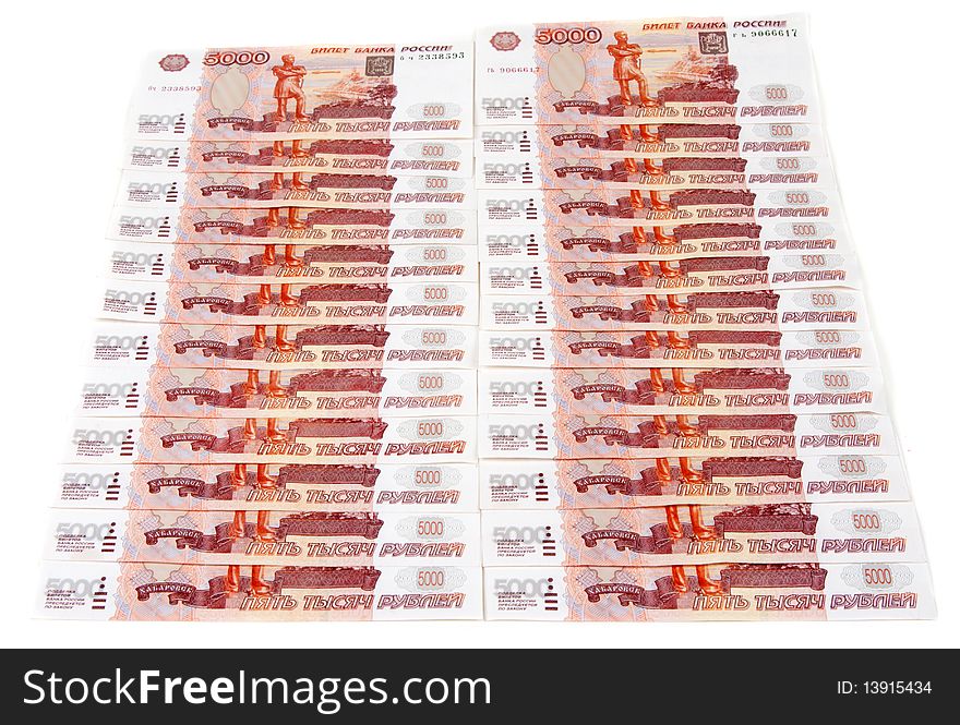 Bills 5000 Russian roubles insulated on white background