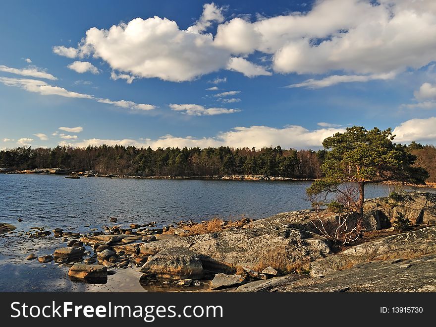 Beautiful Scandinavia sea spring landscape