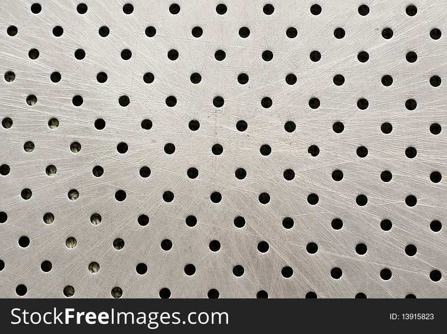 A metal background with holes. A metal background with holes