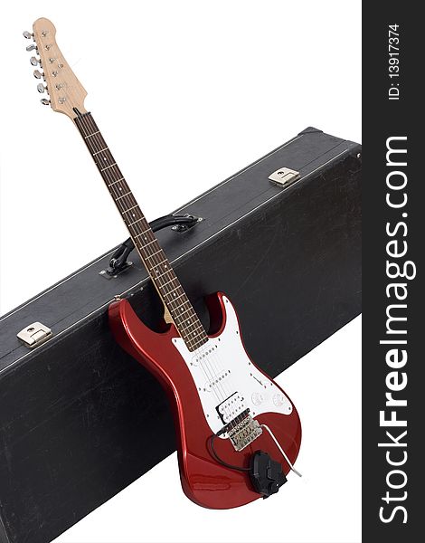 Red electric guitar isolated on white