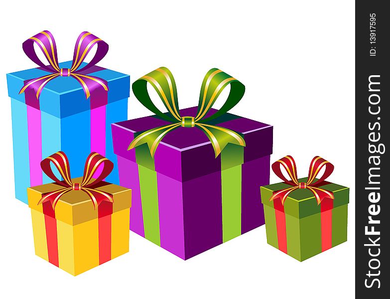 Set of colorful gift boxes with ribbon, isolate design elements for easy editing and color change, full scalable graphic included Eps v8 and 300 dpi JPG. Set of colorful gift boxes with ribbon, isolate design elements for easy editing and color change, full scalable graphic included Eps v8 and 300 dpi JPG.