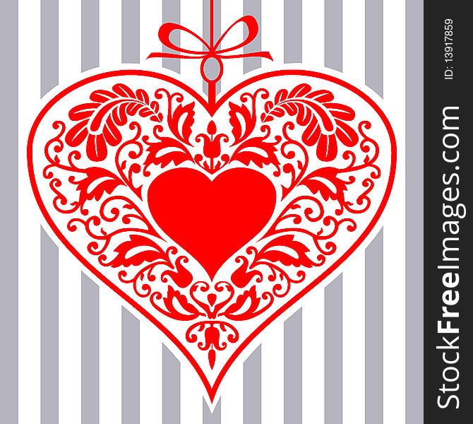 Red heart with floral ornament, full scalable vector graphic . Red heart with floral ornament, full scalable vector graphic