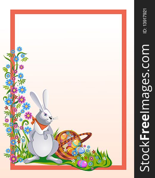 Grey rabbit with Easter eggs. Grey rabbit with Easter eggs