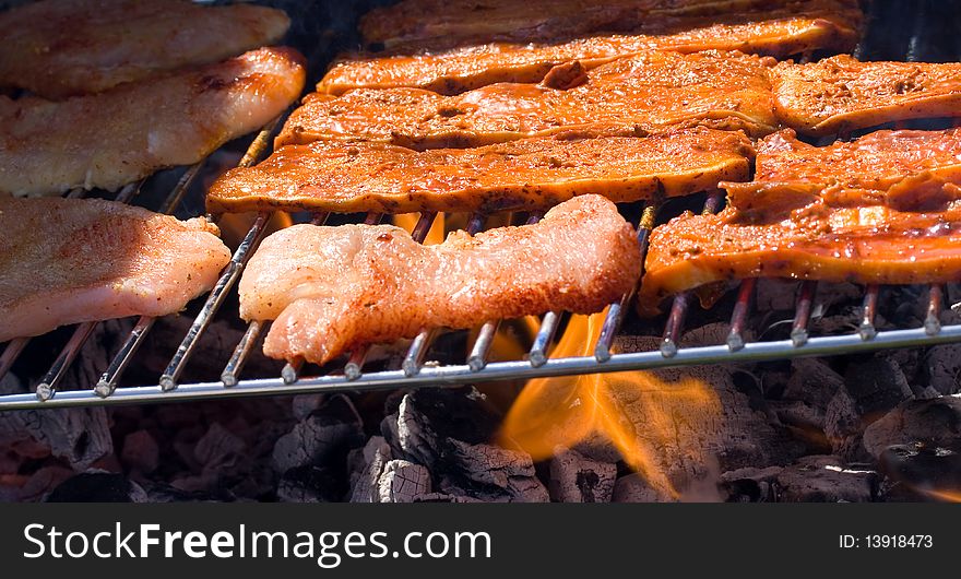 Rich pork barbecue grill with cutlets