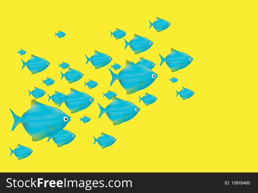Blue Fishes on Yellow Background. Blue Fishes on Yellow Background