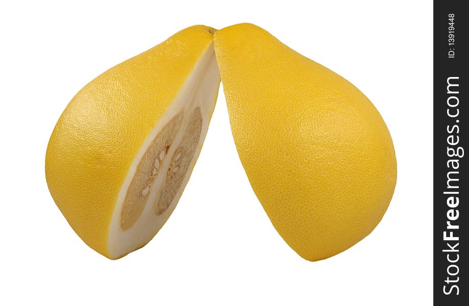Two Halves Of Fruit Pomelo Lie Nearby