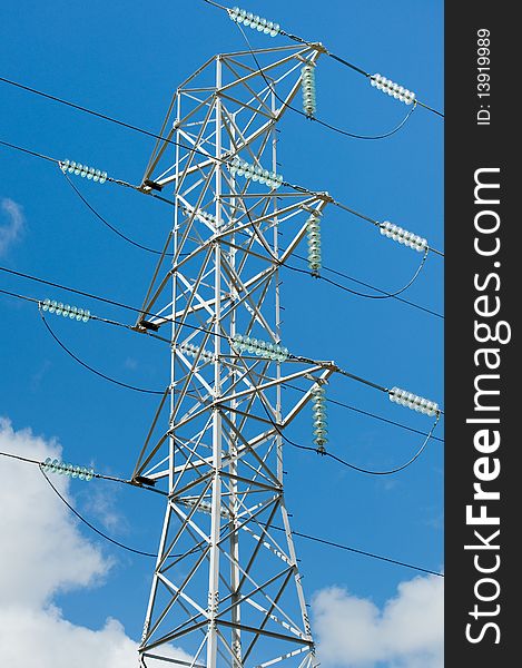 Electricity tower with blue sky background