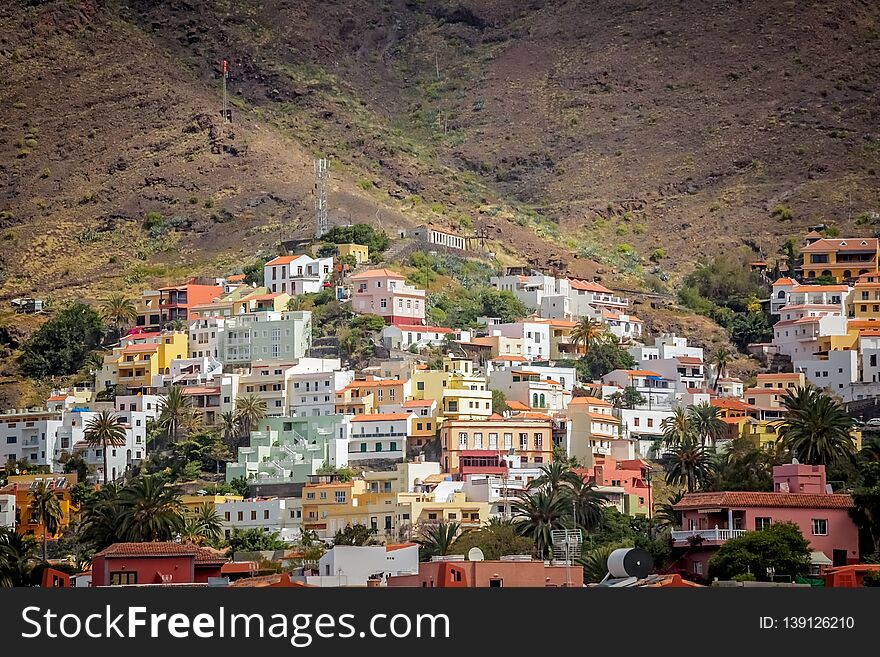 Hillside homes in the Valle Gran Rey on the island of La Gomera, Canary Islands, Spain. Hillside homes in the Valle Gran Rey on the island of La Gomera, Canary Islands, Spain