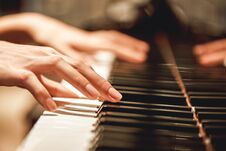 Beautiful Piano Melody...Close Up View Of Female Hands Playing On Piano Her Favorite Classical Music Stock Image