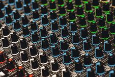 Professional Sound Mixer. Close-up View Of Colorful Control Buttons For Sound Adjusting In A Recording Studio Royalty Free Stock Photography