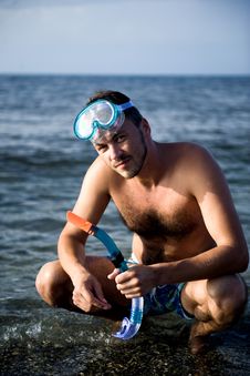 Young Summer Diving Man With Swimming Mask Stock Image Young Summer Diving Man With Swimming Mask Stock Image