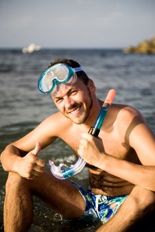 Young Summer Diving Man With Swimming Mask Stock Image Young Summer Diving Man With Swimming Mask Stock Image