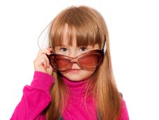 Little Girl Looks Over Dark Glasses Royalty Free Stock Images Little Girl Looks Over Dark Glasses Royalty Free Stock Images