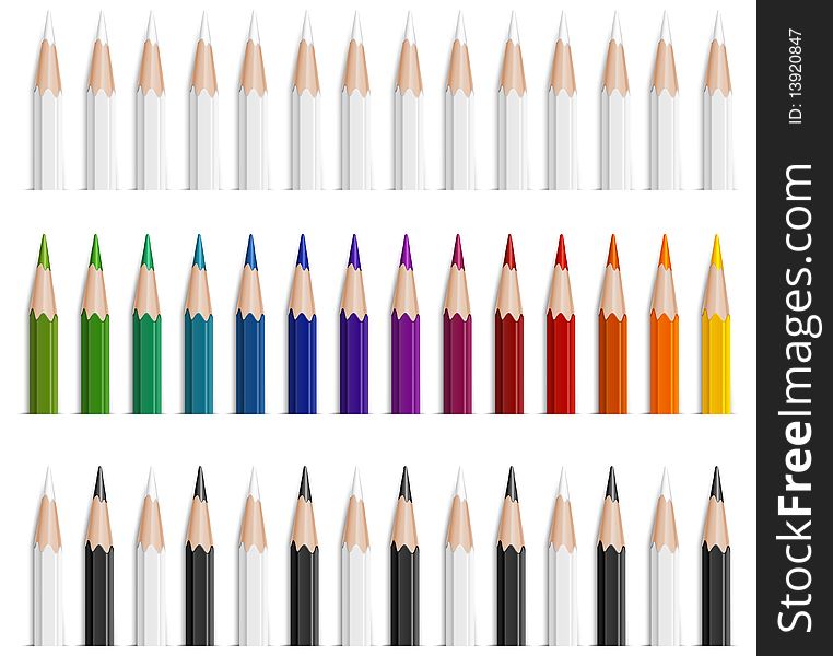 Set of different color pencils for drawing,  illustration