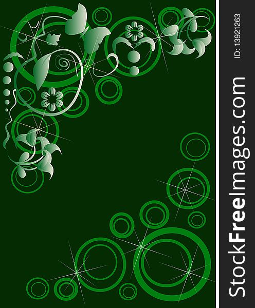 Dark-green background with circles and floral. Dark-green background with circles and floral