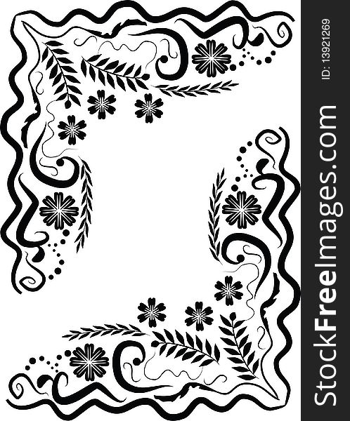 Black decorative corner frame with flowers and foliage. Black decorative corner frame with flowers and foliage