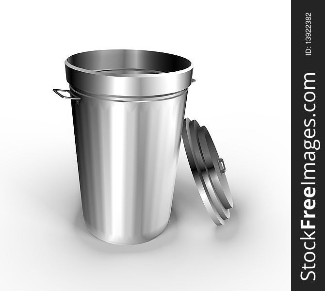 A simple empty metallic trash can, a 3d image. A simple empty metallic trash can, a 3d image