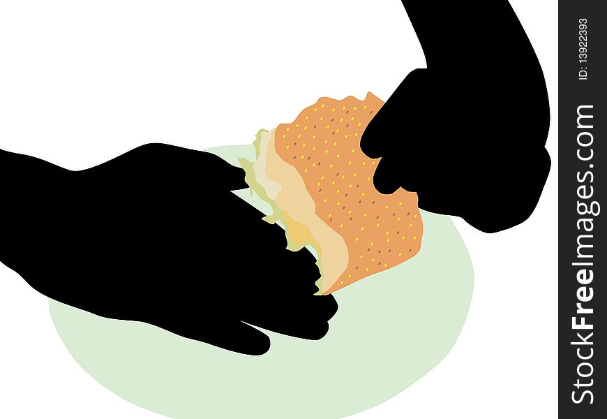 Hand silhouettes with bread hamburger