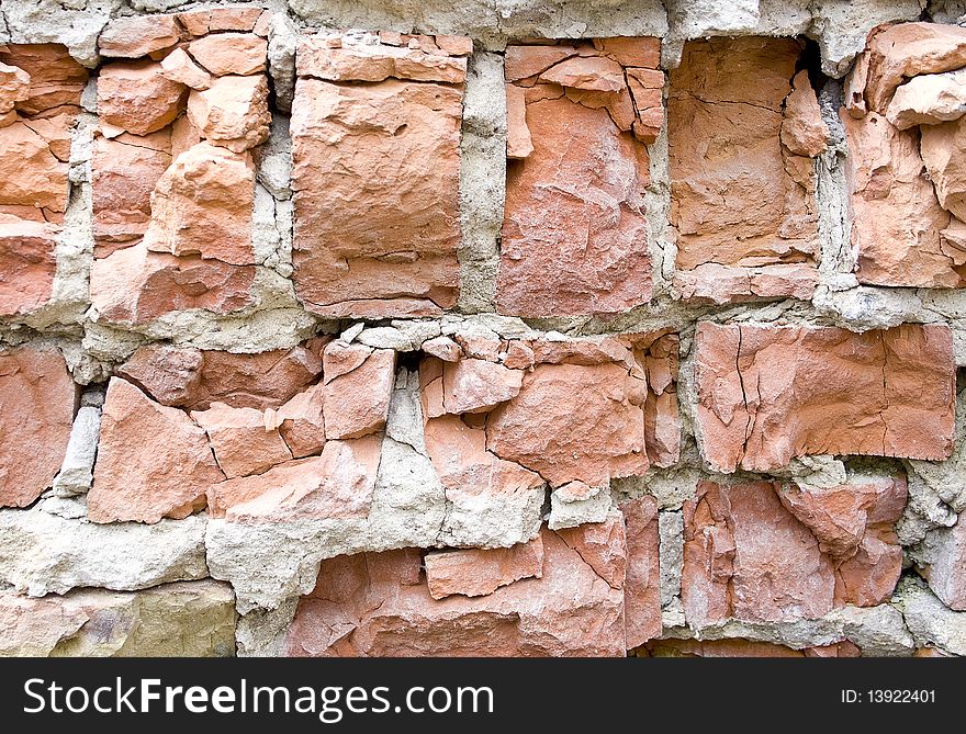 Red broken wall at earthquake