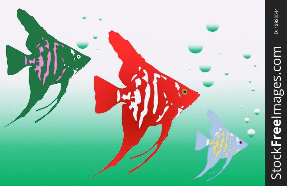 Illustration of three colored fishes. Illustration of three colored fishes