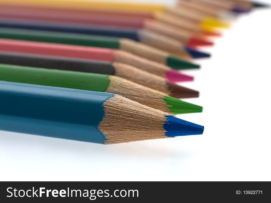 Assortment of color pencils with clipping path