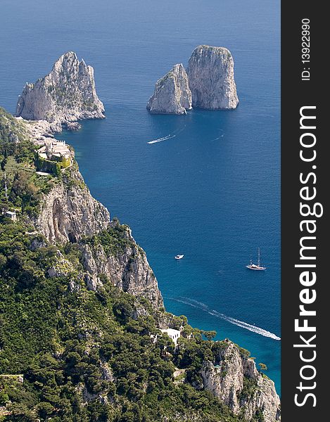 The famous Faraglioni rocks, Capri, Italy. The famous Faraglioni rocks, Capri, Italy