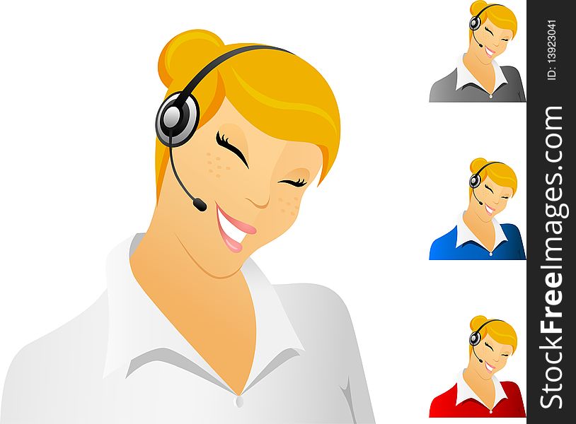 Vector illustration of smiling customer service representative with different shirts color versions ( white, gray, blue, red). Vector illustration of smiling customer service representative with different shirts color versions ( white, gray, blue, red)