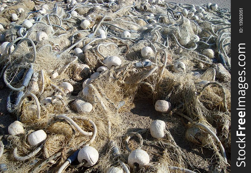 Detail of fishing nets drying