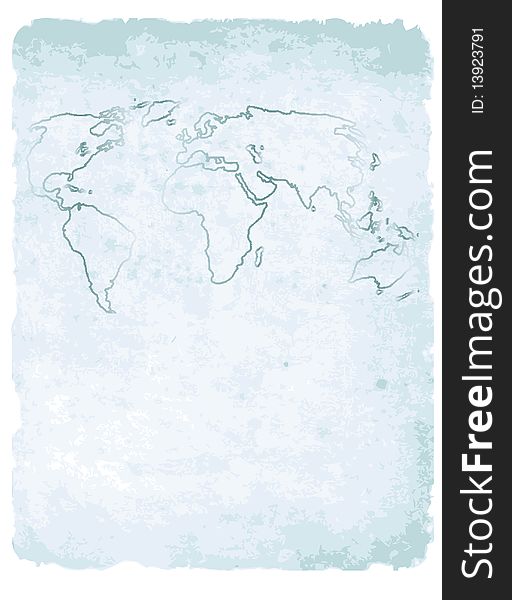 Illustration of world map on old blue paper