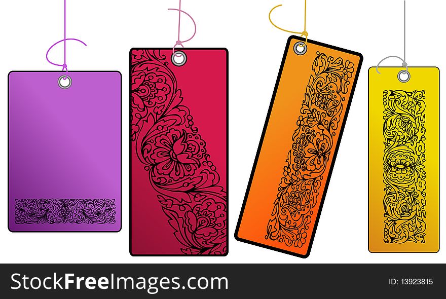 Four Colored Ornamental Tags