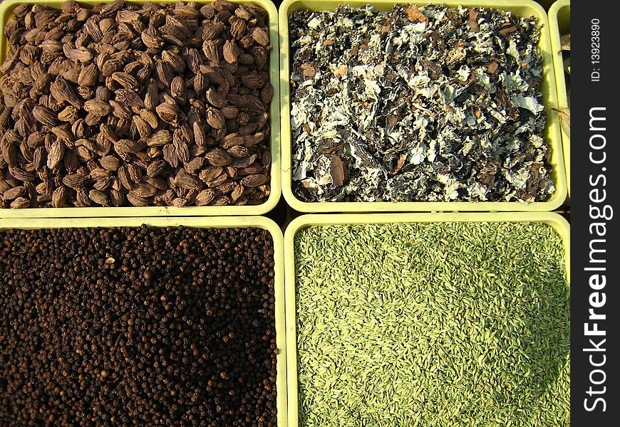 Spices used in traditional Indian food. Spices used in traditional Indian food.