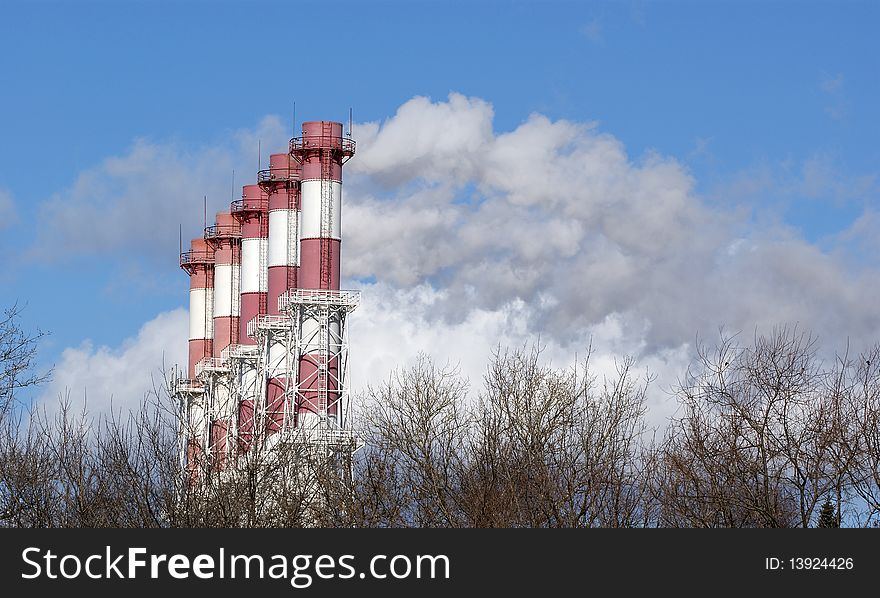 Moscow, Russia, working power station in city centre in clear frosty weather