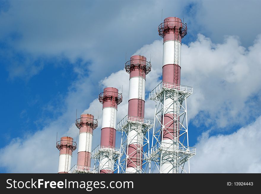 Moscow, Russia, working power station in city centre in clear frosty weather